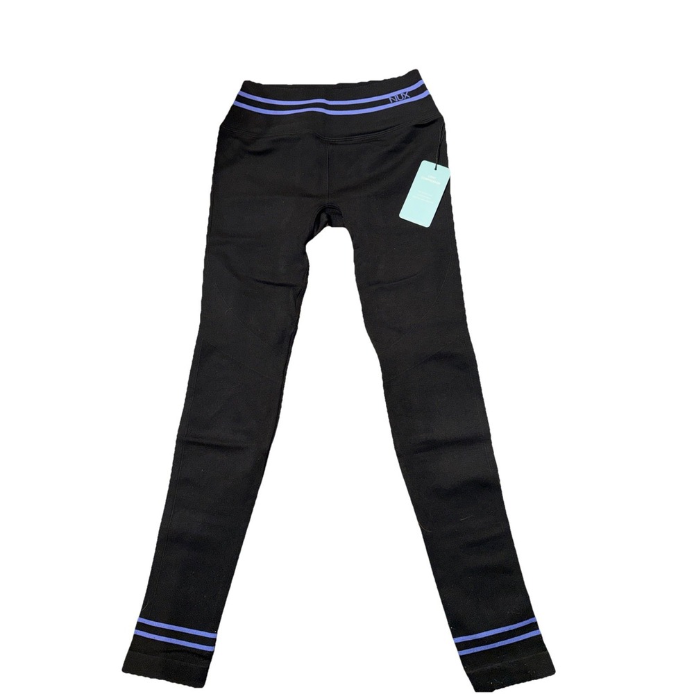 NUX Activewear Mel C Seamless Leggings Black Blue‎ Stripe Size S/M New With Tags